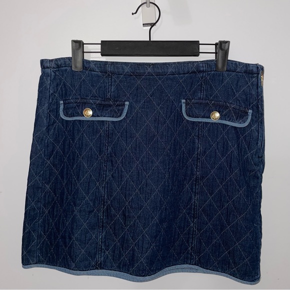 J. Crew Quilted Denim Mini Lady Mini Skirt Gold Buttons - Picture 2 of 8